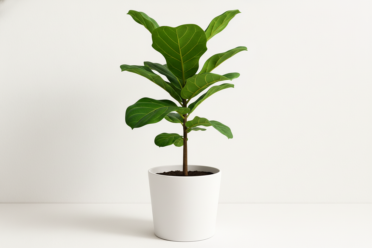 fiddle leaf fig in pot with white background