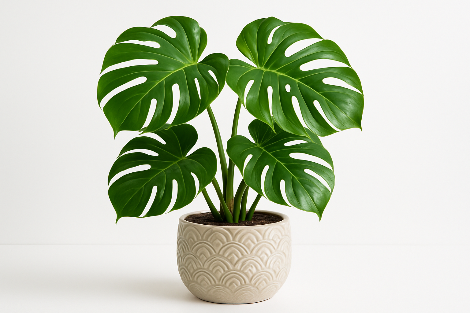 monstera deliciosa in pot with white background